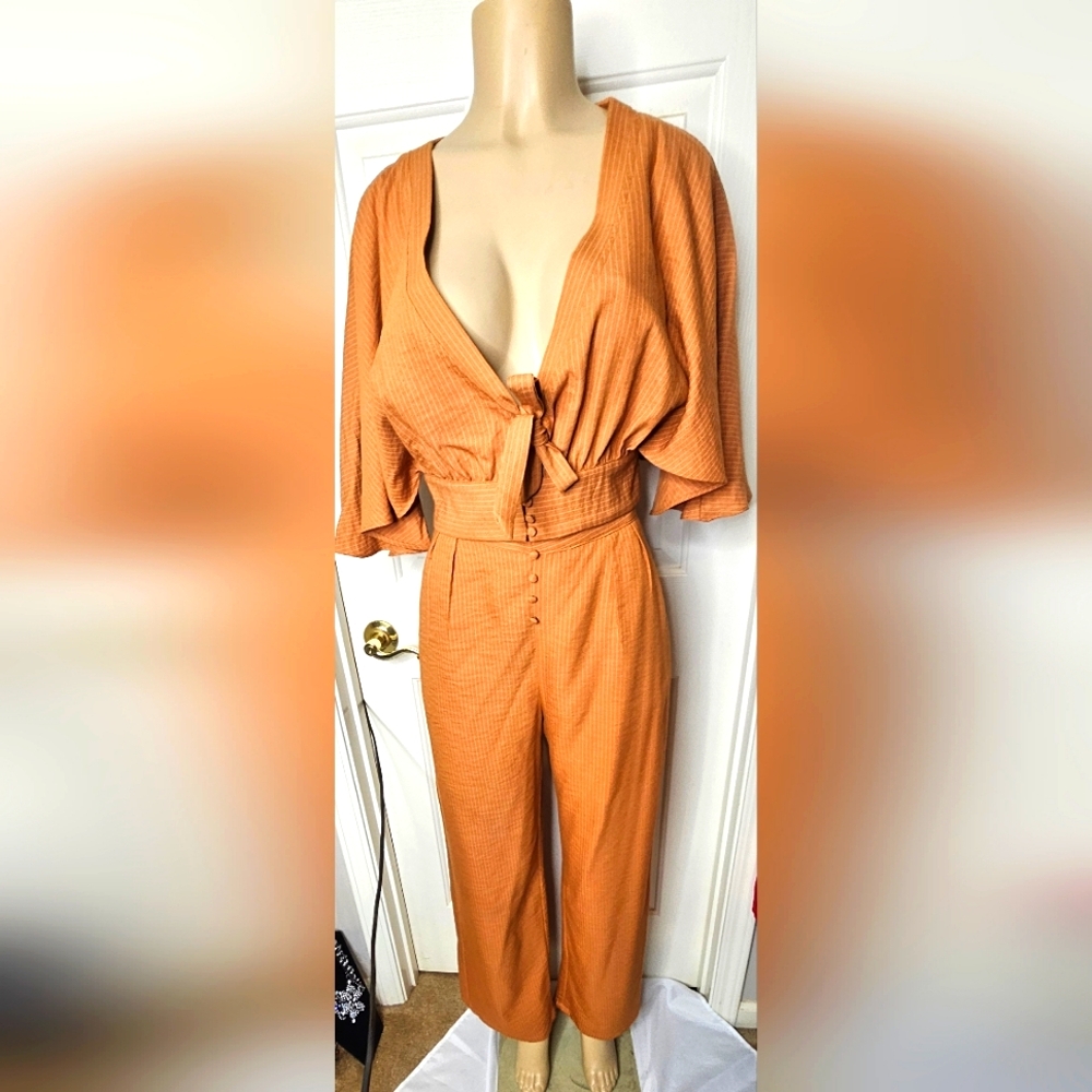 "Honey BELLA" Coral Striped 2pc Wide Leg Pant SET